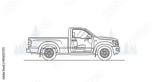 Pickup Truck Illustration Side View.