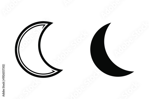 Crescent Moon Icons - Outline and Solid