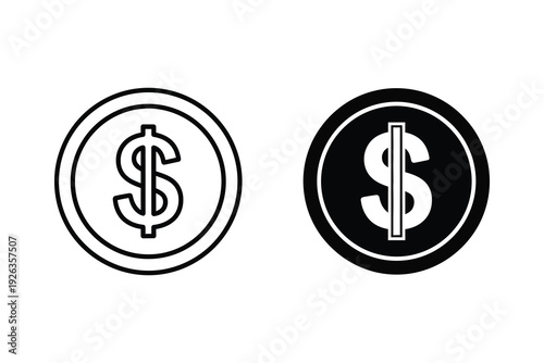 Dollar currency symbol icon, outline and solid silhouette for finance and US money