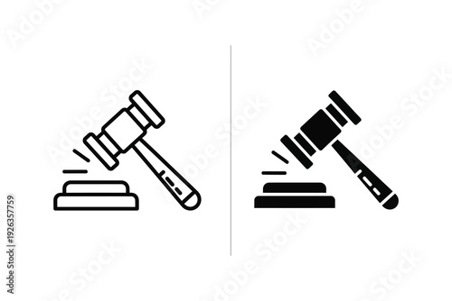 Gavel Icon Set: Judge's Hammer Symbol for Law, Justice, Auction, and Court Decisions