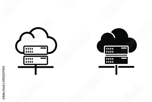 Cloud server icons, database icons with cloud for storage and data hosting