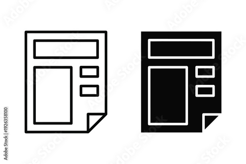 Simple Vector Icons: Newspaper and Document Layouts in Outline and Silhouette