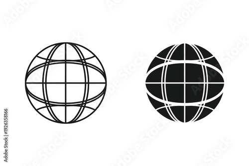 Global Connection Icons: Earth Grid in Outline and Silhouette