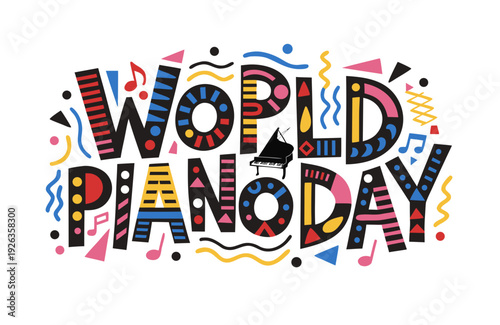 WORLD PIANO DAY vector illustration isolated on white background