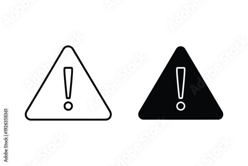 Exclamation Mark Warning Sign, Outline Triangle and Solid Black