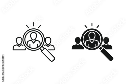Magnifying Glass Over People Icon, Outline and Solid Vector