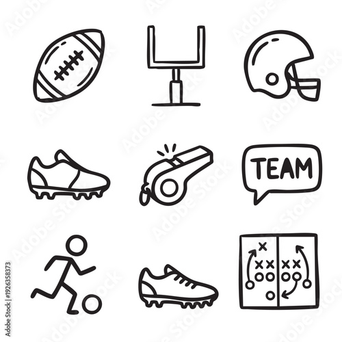 Minimal American Football Line Icons Set