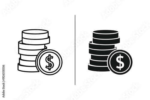 Money Stack Icon Set: Outline and Silhouette for Finance and Wealth