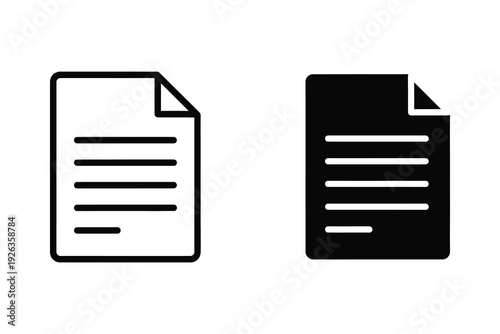 Document File Page Icons - Outline and Filled Black Symbols for Paperwork