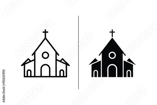 Simple church outline and solid icon vector illustration