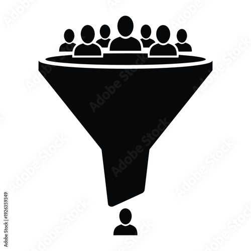 Sales Funnel Vector Icon with People Silhouettes for Lead Conversion and Marketing Strategy