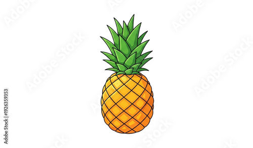 Cute cartoon pineapple fruit icon in flat style isolated on white background summer healthy natural food vector illustration