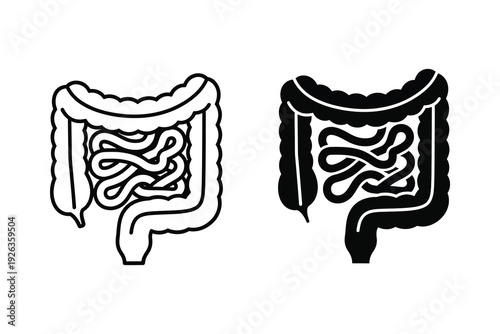 Human intestines icon, outline and solid black vector