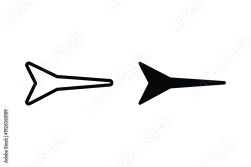 Paper airplane icon set: outline and solid black for sending messages or travel.