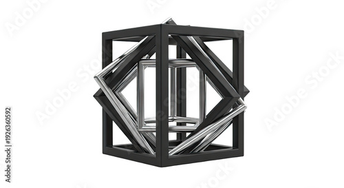 Abstract Geometric Sculpture with Intersecting Cubes and Rhombuses