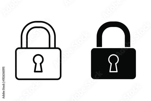 Simple padlock icons in outline and solid black, representing security and protection