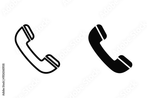 Telephone receiver icons in outline and solid black, representing communication