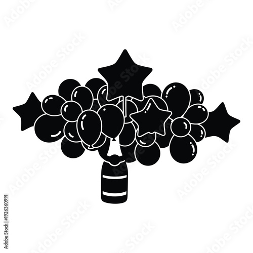 Balloons and stars tied together in a festive bunch isolated on white background