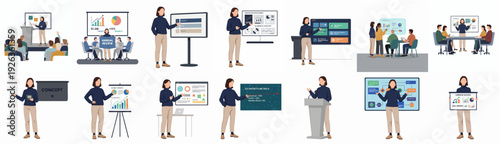 Flat Illustration Set of Business Presentation and Meeting People Character