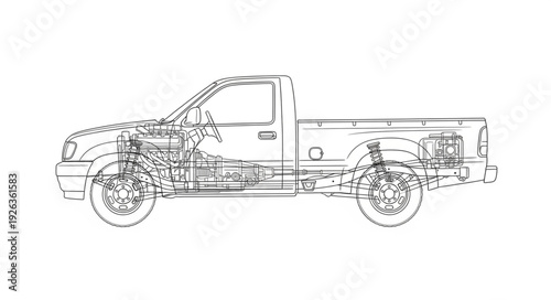 Pickup Truck Line Art Illustration.