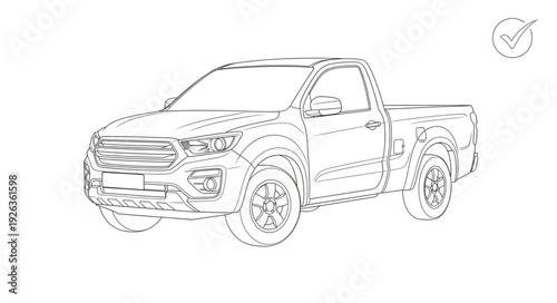 Pickup Truck Line Art Illustration.