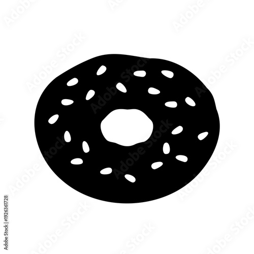 Simple black and white silhouette of a frosted donut with sprinkles