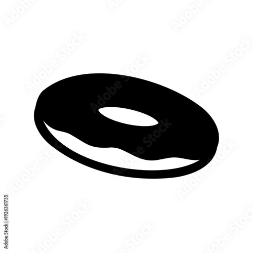Stylized black and white donut illustration with frosting on a white background