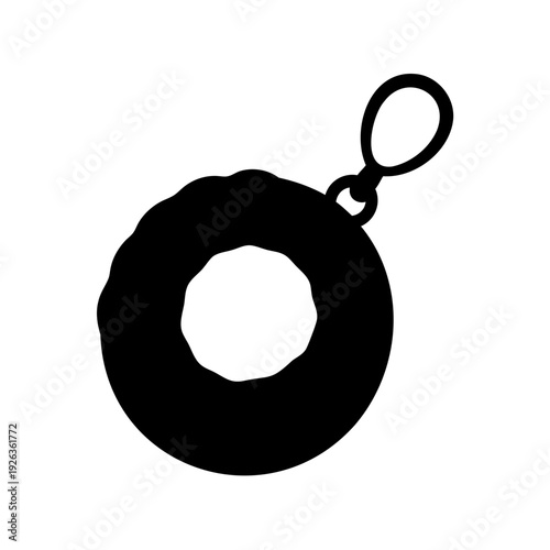 Simple silhouette illustration of a frosted donut with a keyring loop