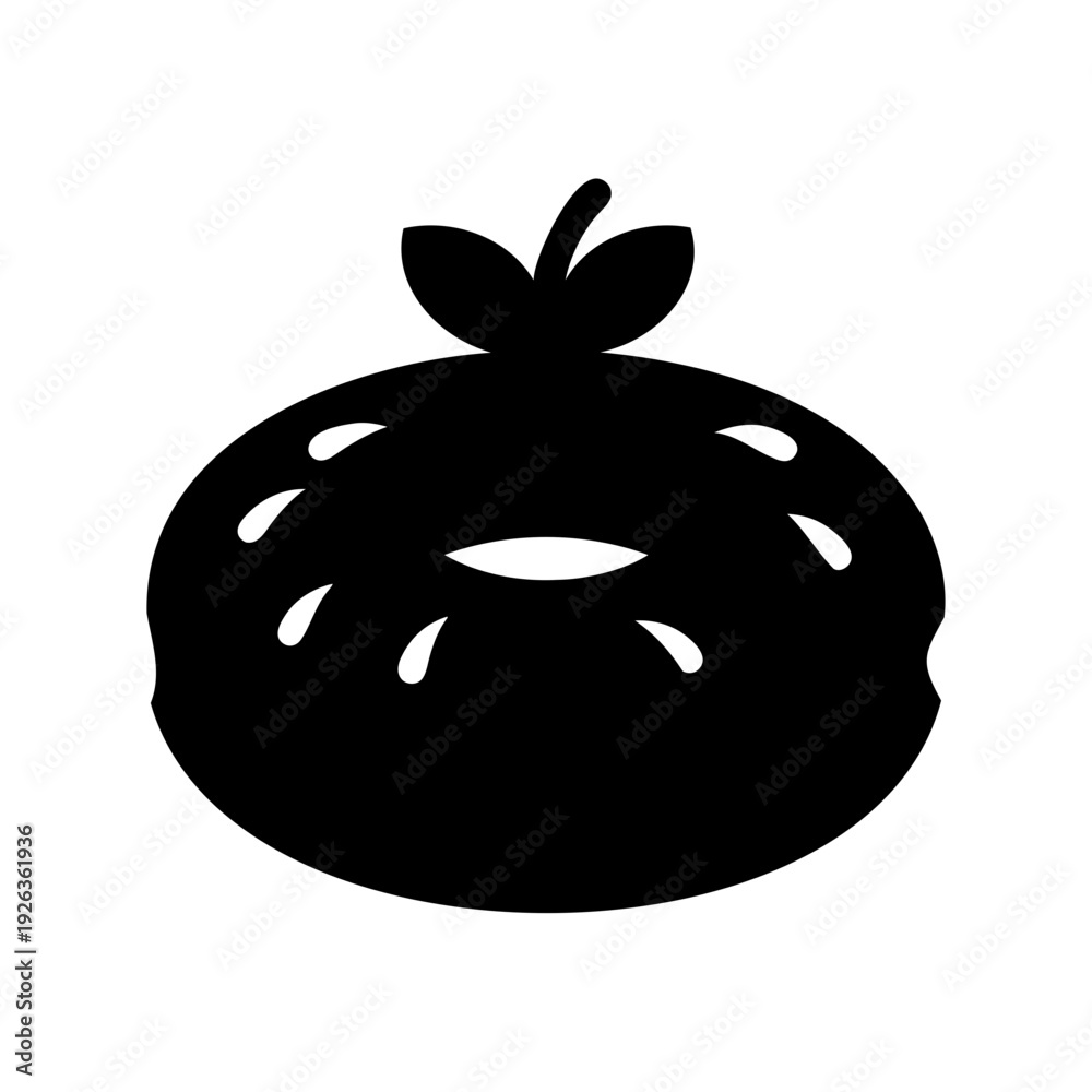Fototapeta premium Solid Black Silhouette of a Fruit, possibly an Apple, with Leaves