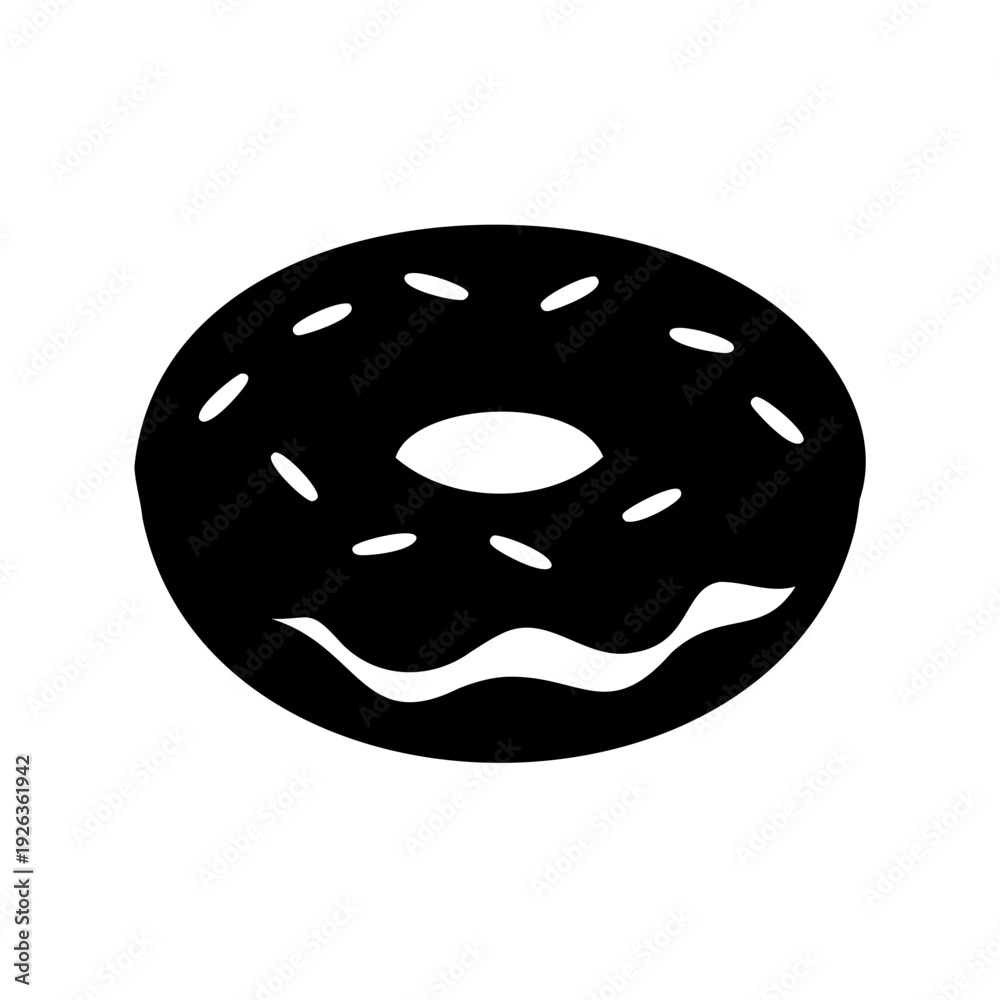 Fototapeta premium Black and white donut with white sprinkles and frosting vector illustration