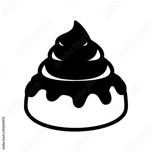 Black Silhouette of a Chocolate Covered Cream Cake with Evil Eyes