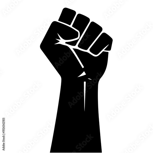 A black fist raised in solidarity and defiance