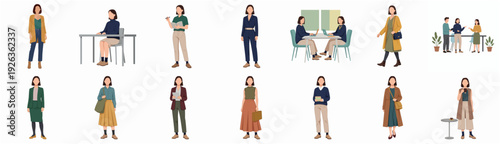 Flat Style Isolated People Woman Character in Various Poses Illustration