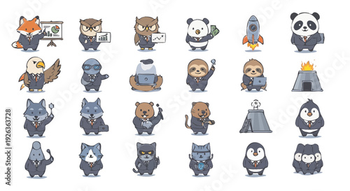 Professional cartoon animals in business attire set