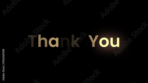 Thank You title animation with alpha channel, clean transparent background motion graphic ideal for video endings, presentations, and overlays.