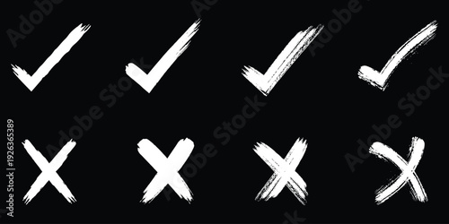 check mark and cross element. doodle, hand drawn brush vector illustration. Grunge brush stroke signs. Grunge checkmark design. Dirty grunge stroke checkmark sign vector. eps 10