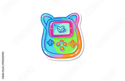 Puffy 90s Digital Pet Toy Sticker Silhouette. Y2K Nostalgia and Gimme Gummy Tactile Tech Aesthetic Design Vector.