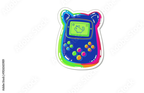 Puffy 90s Digital Pet Toy Sticker Silhouette. Y2K Nostalgia and Gimme Gummy Tactile Tech Aesthetic Design Vector.