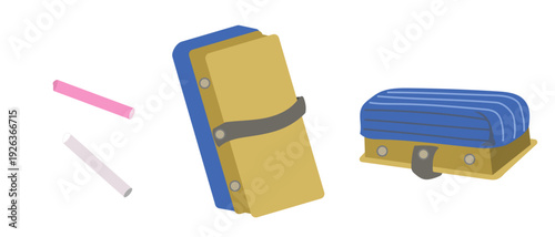 裏と表の黒板消しとチョークのイラスト/Front and back blackboard eraser and chalk vector illustrations