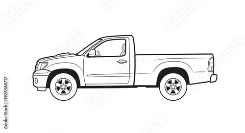 Pickup Truck Side View Illustration.