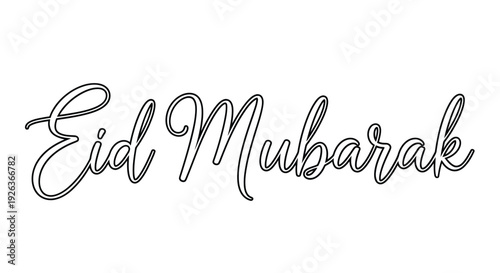 Elegant calligraphy reads Eid Mubarak in a simple black and white design