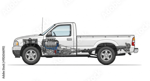 Pickup Truck Side View Illustration.
