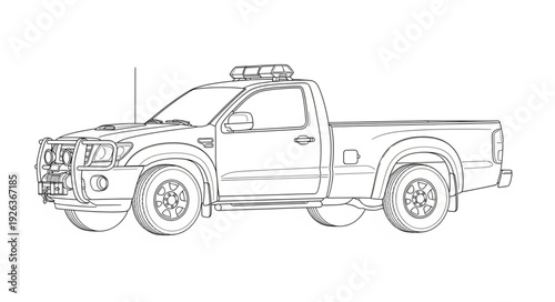 Pickup Truck Side View Illustration.