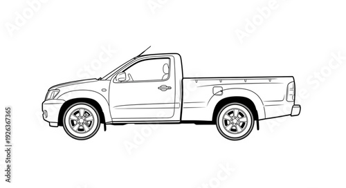 Pickup Truck Side View Illustration.