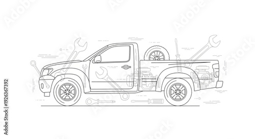 Pickup Truck Side View Illustration.