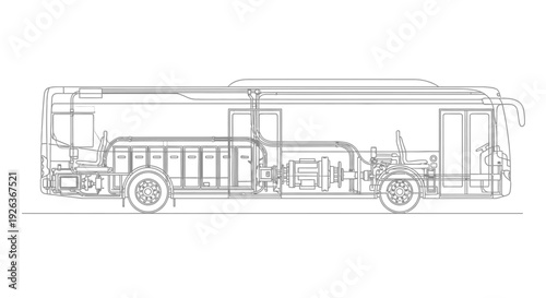 Detailed Line Drawing of Modern City Bus.