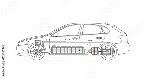 Detailed Side View of Electric Car Diagram.