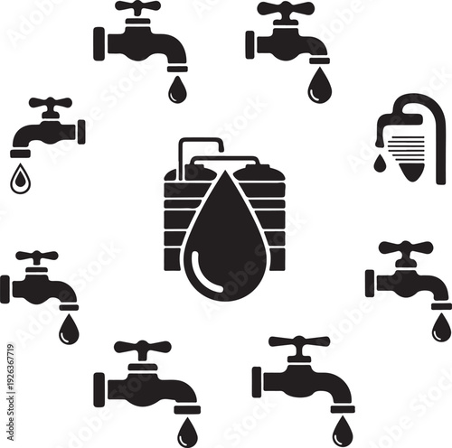 Water Conservation Concept with Faucets and Oil Barrel Icon