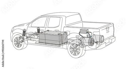 Detailed Technical Drawing of Pickup Truck.