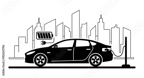 Electric Car Charging at City Station.